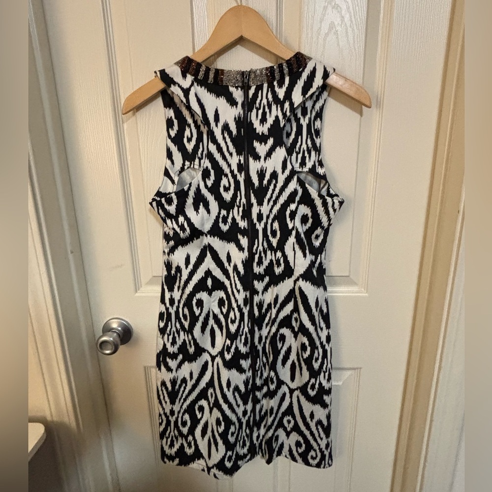Boston Proper Black White Ikat Print Beaded Shift beach wedding guest graduation - Picture 6 of 8